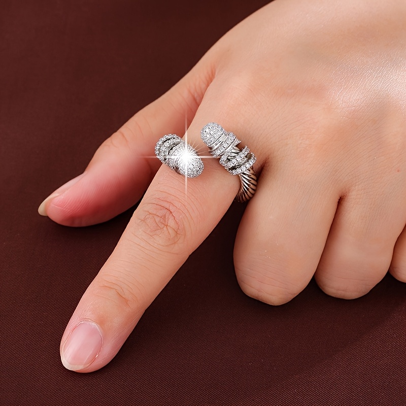 Geometric Zirconia Inlaid Open Ring for Women